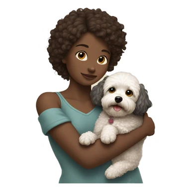 Dark-red-haired girl hugs  her Maltipoo-Black-dog sticker