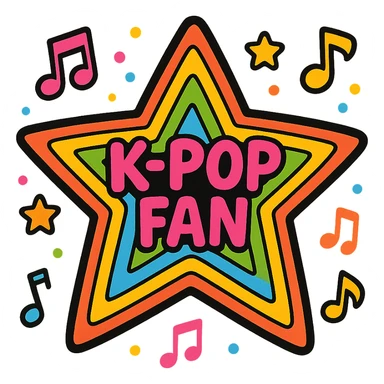 kpop fan star with rainbow stripes and music notes, fun and colorful sticker
