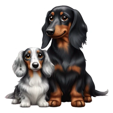 Long-haired black merle dachshund with small one  sticker