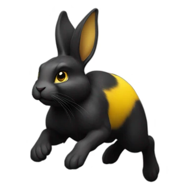 fierce looking black and yellow colored bunny running to the right sticker