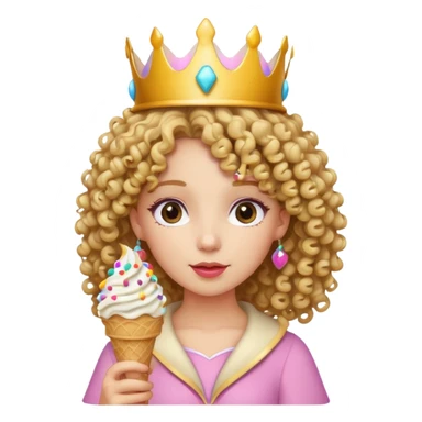 curly haired crowned princesswith ice cream sticker