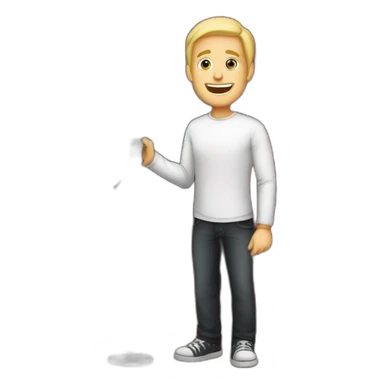 white light skin man person standing in a theater with red curtains standing on elevated stage holding a microphone smiling with light hair sticker