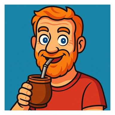 Transform the person drinking mate into a vibrant toon style cartoon. Keep the mate gourd and straw clearly visible. The expression should be friendly and lively, capturing a cheerful and animated vibe. sticker