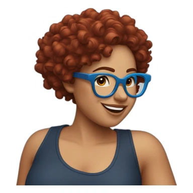 a-curvy-girl-with-dark-red-curly-hair-and-blue-glasses dancing sticker