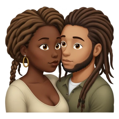 Dark skin bbw woman with brown hair kissing light skin man with dreads sticker