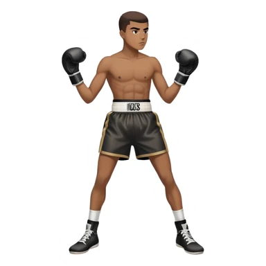 19-year-old lightweight Black male boxer in boxing stance, full body view, lean athletic build, boxing gloves, boxing shorts sticker
