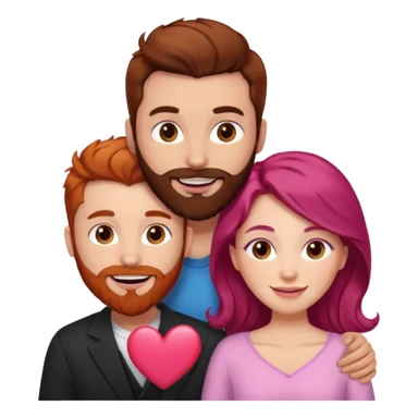 👩🏼‍❤️‍👨🏽 Something like this, but make the guy more lighter and give the girl a bit more red hair like ginger style make the guy have dark brown hair, same with the beard and add her in the middle top don’t forget the pink heart in the middle above us sticker