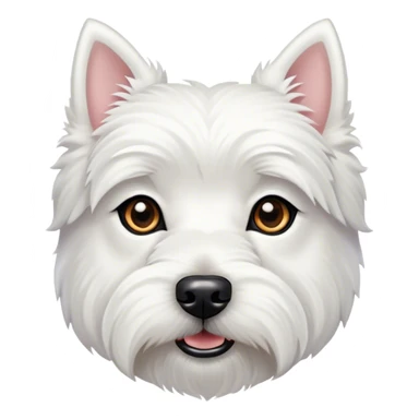 Cinematic Noble West Highland White Terrier Portrait Emoji, Poised and regal, with a compact, sturdy build and a pristine, well-groomed pure white coat, deep-set soulful dark eyes, Simplified yet sharp and sophisticated features, highly detailed, glowing with a soft, dignified glow, high shine, intelligent and loyal, stylized with an air of confidence, focused and attentive, soft glowing outline, capturing the essence of a watchful and determined companion, so majestic it feels as though it could trot out of the screen with effortless authority! sticker