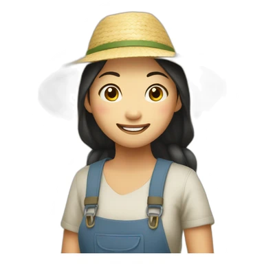 asian girl farmer happy sticker