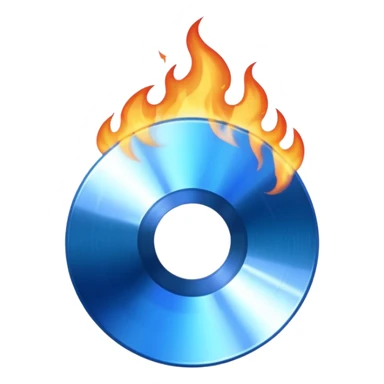 A minimalist CD disc with a subtle fire design, blue flames sticker