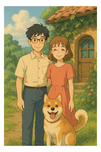 couple with pet posing for photo sticker