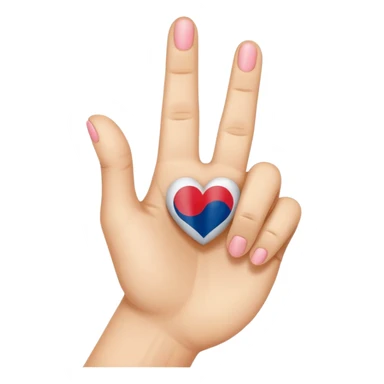 An emoji-style illustration of a hand making the Korean finger heart gesture. The hand should have a cute and expressive cartoon style, resembling modern emojis. Include subtle cultural details like a small South Korean flag on the wrist or background. Bright, colorful, and cheerful aesthetic sticker