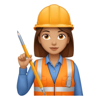 worker woman wearing orange west holding a ruler sticker