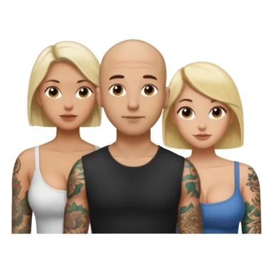 throuple tattooed bald boyfriend with  blonde long hair female and another curly short haired brunette big boobs sticker