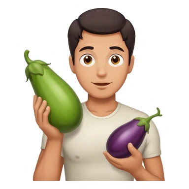 Man with egg plant sticker