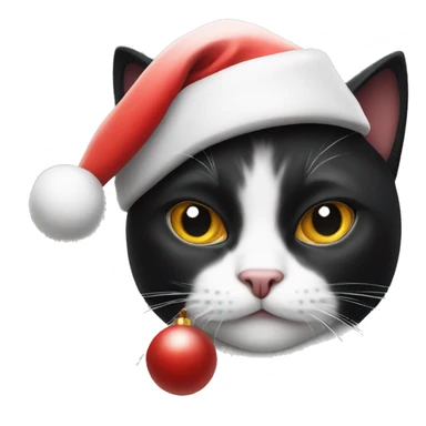 White and black cat wearing Santa hat sticker