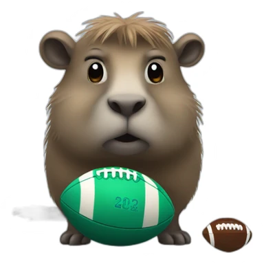 blue capybara car with a football and poop sticker