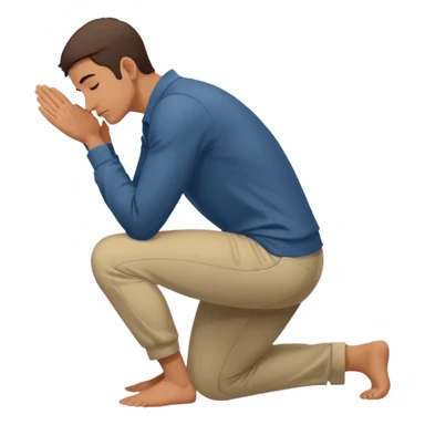 apple style emoji of a man with both knees on the ground, side view, head lowered and hands touching the floor, gesture of respect or apology sticker