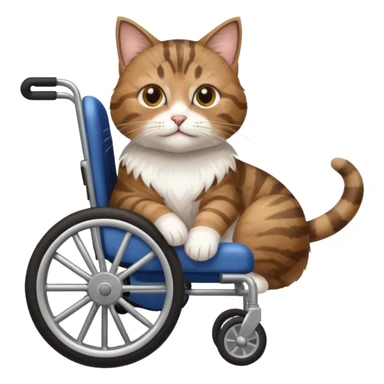 disabled brown tabby and white cat using cat wheelchair sticker