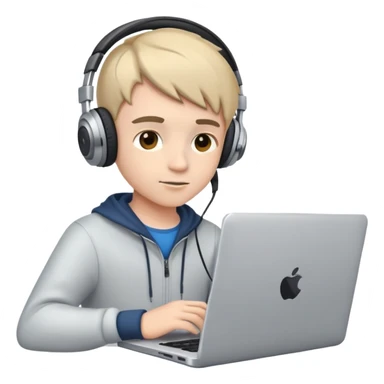 boy video editor with headphones, working on a laptop sticker