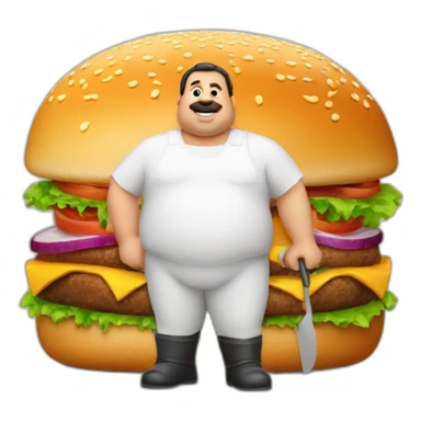 big-fat-man-portuguese-with-burger-and-trowel sticker
