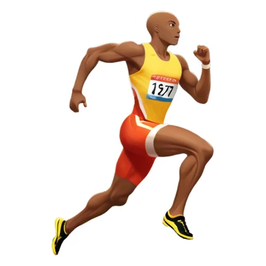 An icon depicting a sprinter in mid-run on a track, muscles tense with speed. The background shows a vibrant stadium filled with cheering fans, bright lights illuminating the track, and a clear sky above. The energy of the race and the thrill of competition are captured in motion.  sticker