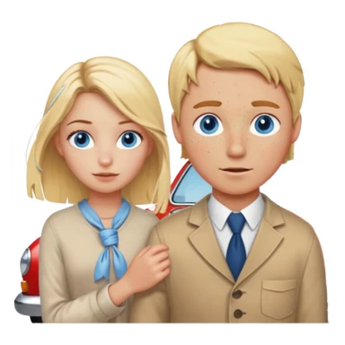 crea un emoji con esos 3 en conjunto👫🏻🪢🚘 & que la chica sea rubia y tenga pecas en la cara y tenga los ojos azules sticker