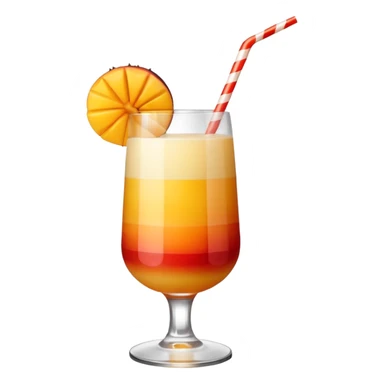 A beautiful cocktail with a gradient from red to orange, topped with mango pudding and lined with a striped straw. sticker