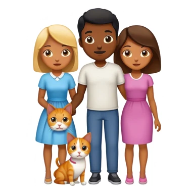 black family husband wife, one boy, two girls, and a wife, and dog , and cat sticker