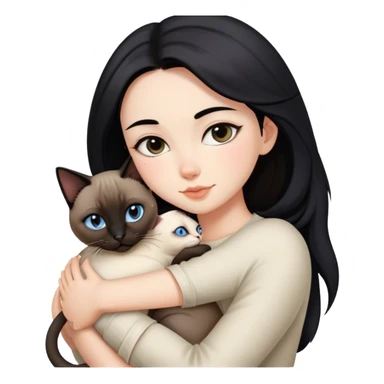 Brunette girl with black hair hugging a Siamese cat sticker