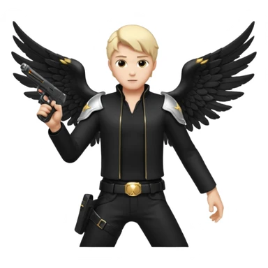 male Angel dual-wielding pistols, shooting, dynamic action pose, glowing wings, black clothes no background














 sticker