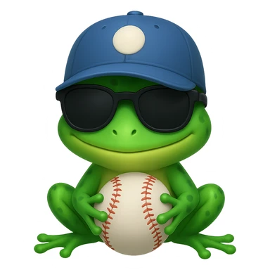 Tiny tropic frog wearing a baseball cap and sunglasses, emoji style sticker