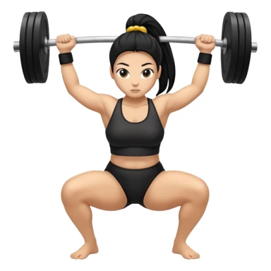 Women with long black ponytail doing a sumo squat with no weights or barbells sticker