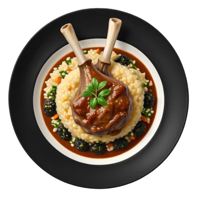 Lamb Shanks with Risotto Nero on a black plate sticker
