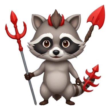 A raccoon with devil horns and trident add horns to head sticker