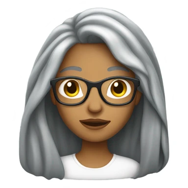 woman with glasses, gray streaked long hair. sticker