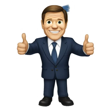 Kenneth Copeland with thumbs up in front of a jet sticker