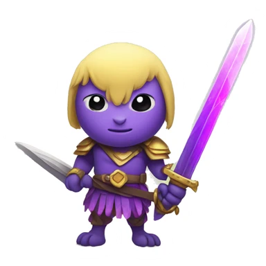 A purple parakeet warrior, wielding a glowing purple sword sticker