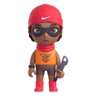 person with brown skin, visible tattoos, wearing a Nike ski mask, modern 3D emoji style sticker