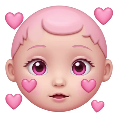 a baby pastel pink love face emoji with pink hearts in the eyes and a glowing baby pink gradient behind it  sticker