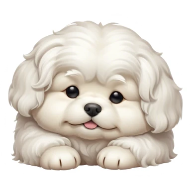 Cinematic Meme-Worthy Chubby Sleeping Wavy-Haired Maltese dog Portrait Emoji, Head resting peacefully with a contented smile, featuring a delightfully chubby build and a luxuriously soft, wavy-haired white coat, eyes shut in a serene nap, Simplified yet hilariously adorable features, highly detailed, glowing with a soft, drowsy light, high shine, relaxed and utterly lovable, stylized with an air of playful laziness, bright and endearing, soft glowing outline, capturing the essence of a comically sleepy companion, so meme-worthy it feels like it could instantly become the next viral sensation of adorable slumber! sticker