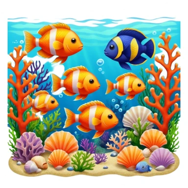 Realistic and exotic fishes swimming among algae and seashells  sticker