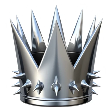 A spiked crown emoji made of silver chrome, sharp yet rounded metallic spikes, glossy reflections, aggressive luxury swag aesthetic, iOS emoji style, centered, clean white background sticker