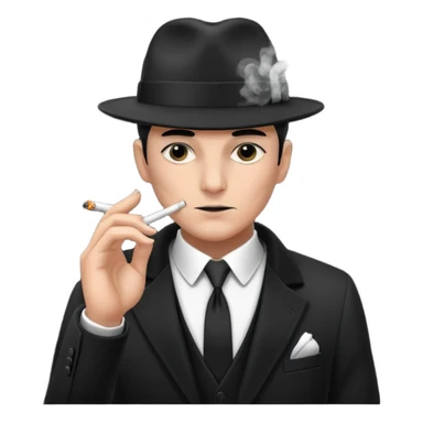 Syndicate agent in the future, with a black suit and mafia looking hat, smoking a cig sticker