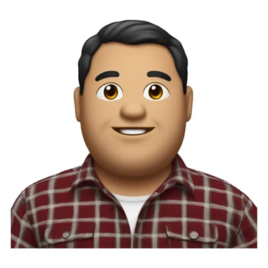 Fat man wearing a darkred and black plaid flannel shirt profile picture, happy, black hair sticker