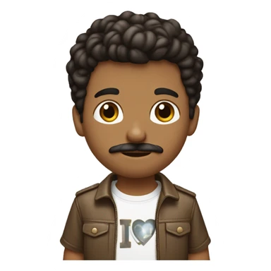 boy with medium length dark brown hair and moustache wearing a i love new york shirt, brown pants and cross body bag light brown skin sticker