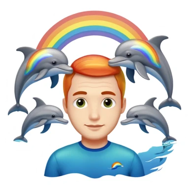 Thom York with dolphins and rainbows in the background  sticker