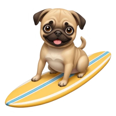 Pug with a surfboard sticker
