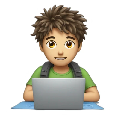 messy haired boy working on a laptop sticker