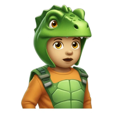 unimpressed toddler dressed as dinosaur for halloween sticker